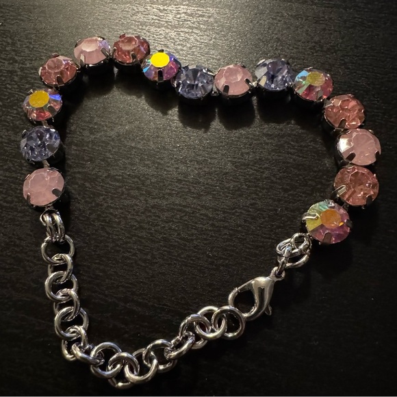 Ombre Aurora Borealis Pink Purple Crystal Tennis Bracelet (Silver Tone) - Picture 14 of 15